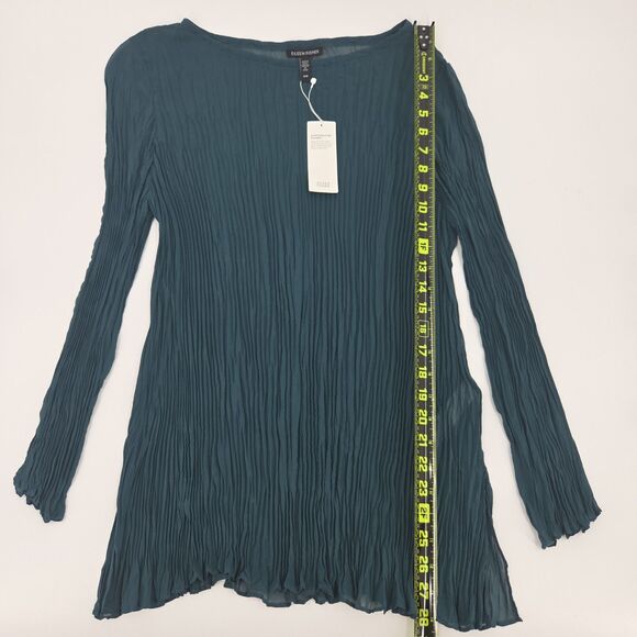 Eileen Fisher Sheer Crinkle Tunic Top Womens Size Medium Green Witchy Whimsigoth - Picture 6 of 8